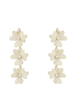 Jasmine Flower Triple Drop Earrings Gold