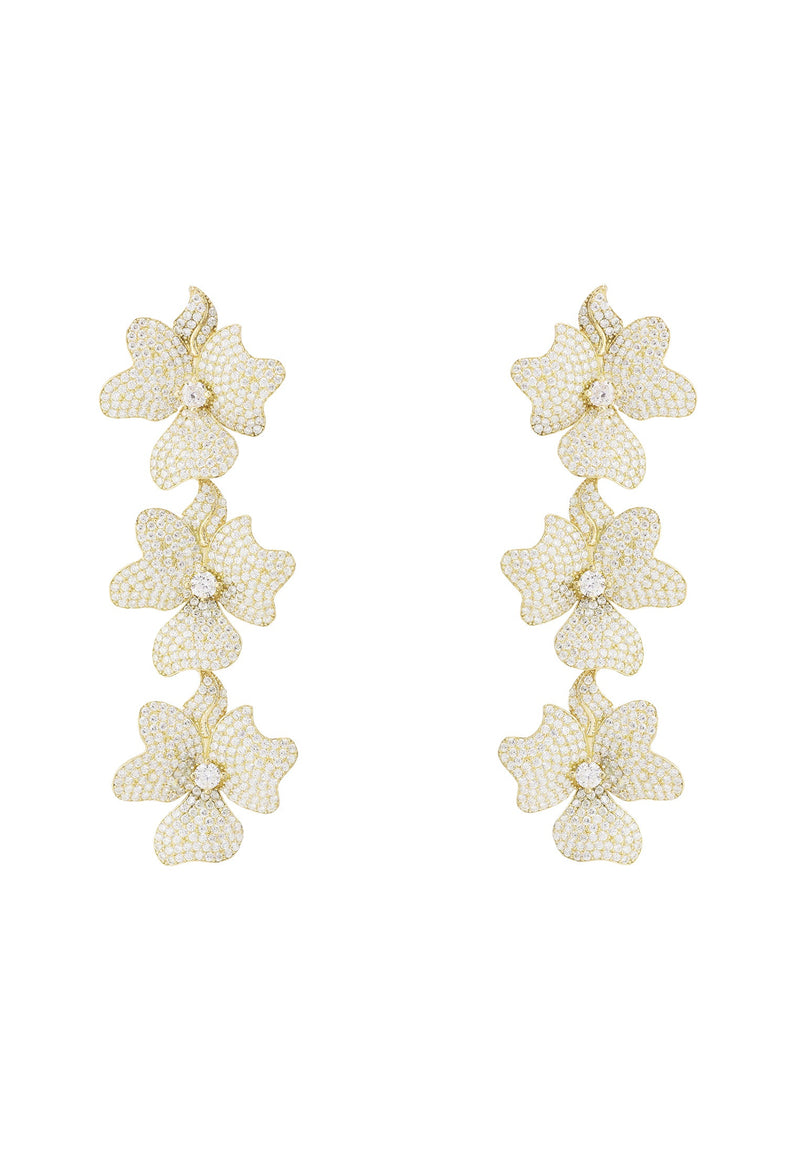 Jasmine Flower Triple Drop Earrings Gold