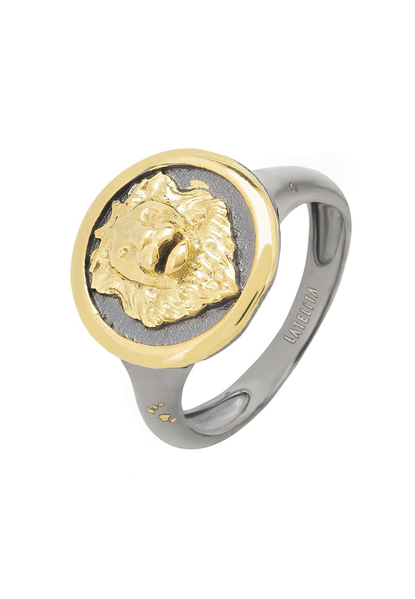 Aslan Lion Oxidised Ring Gold