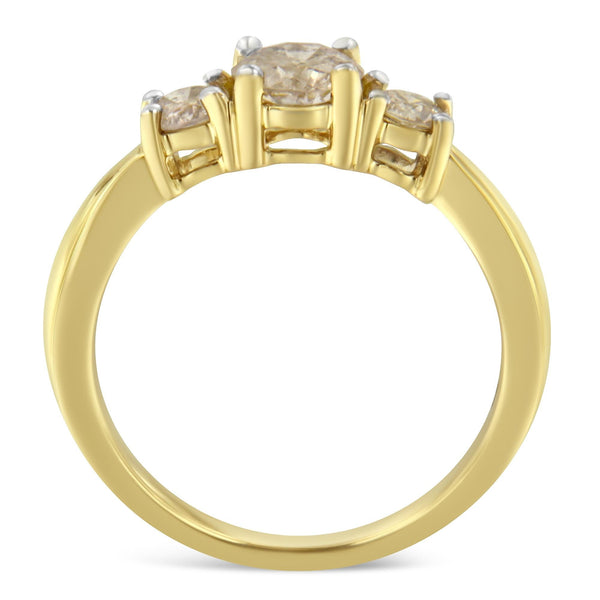 10K Yellow Gold Three Stone Diamond Band Ring (1.00 Cttw, J-K Color, I2-I3 Clarity)