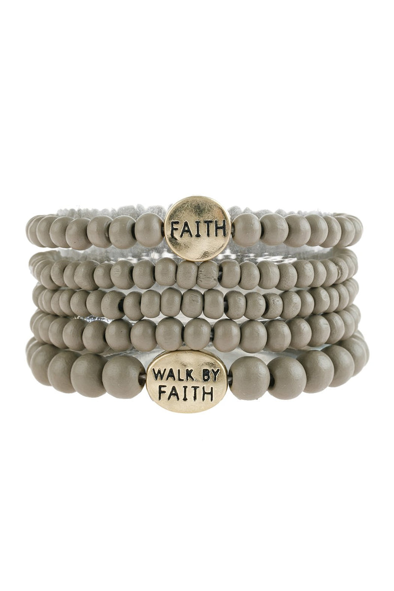 "Faith" Wood Stackable Beaded Bracelet