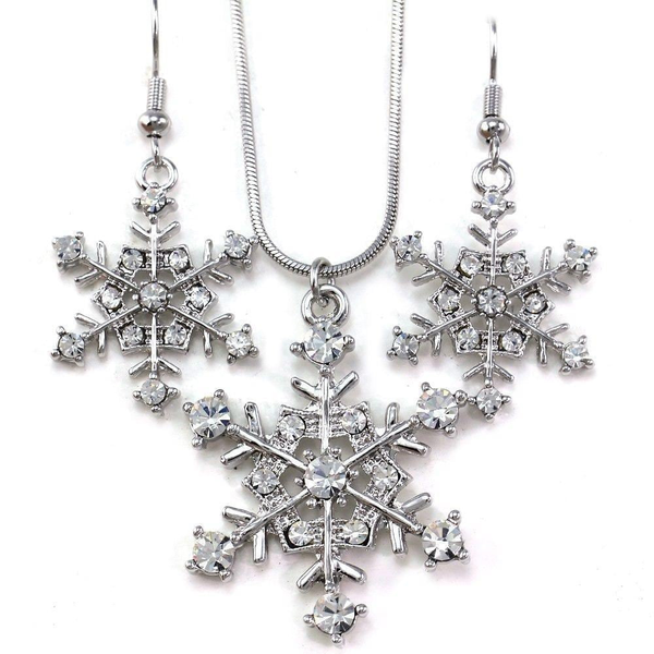 Snowflake Winter Clear Crystal Necklace Earring Set