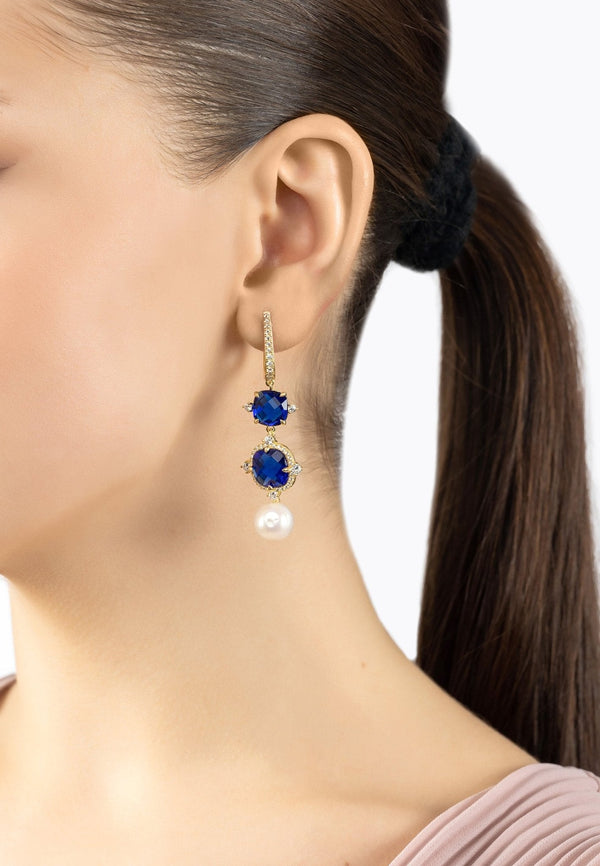 Marguerite Pearl & Sapphire Earrings Gold