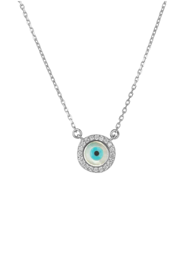 Evil Eye Mother of Pearl Necklace CZ Silver