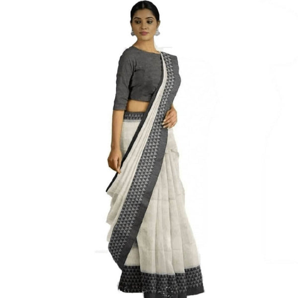 Cotton Silk Saree With Contrast Border - Gray