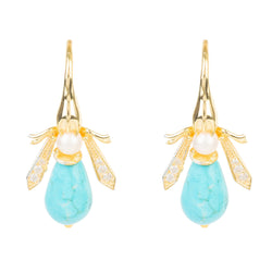Turquoise Honey Bee Earrings Gold