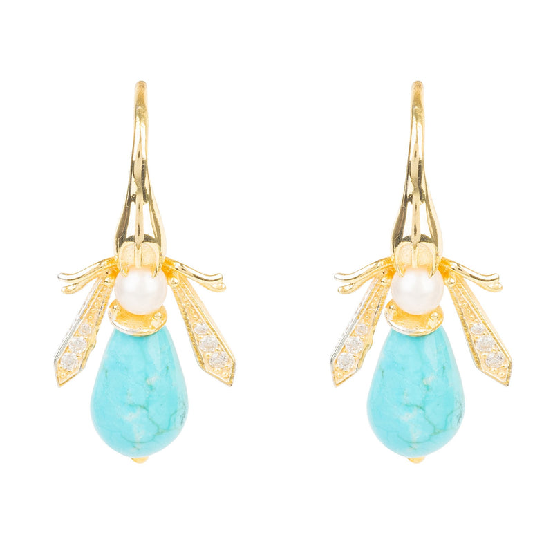 Turquoise Honey Bee Earrings Gold