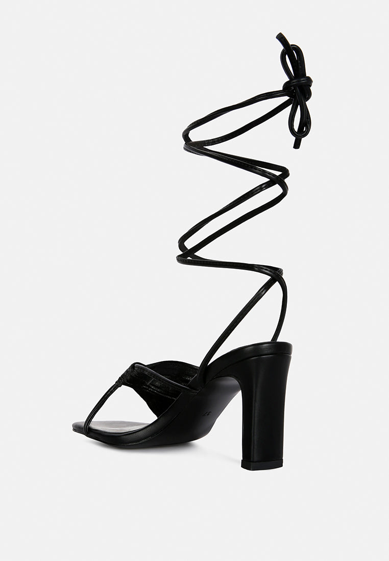 Xuxa Metallic Tie Up Block Heel Sandals