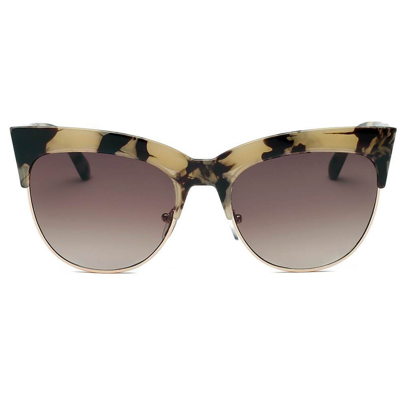 HENRIETTA | S2062 - Women Half Frame Round Cat Eye Sunglasses