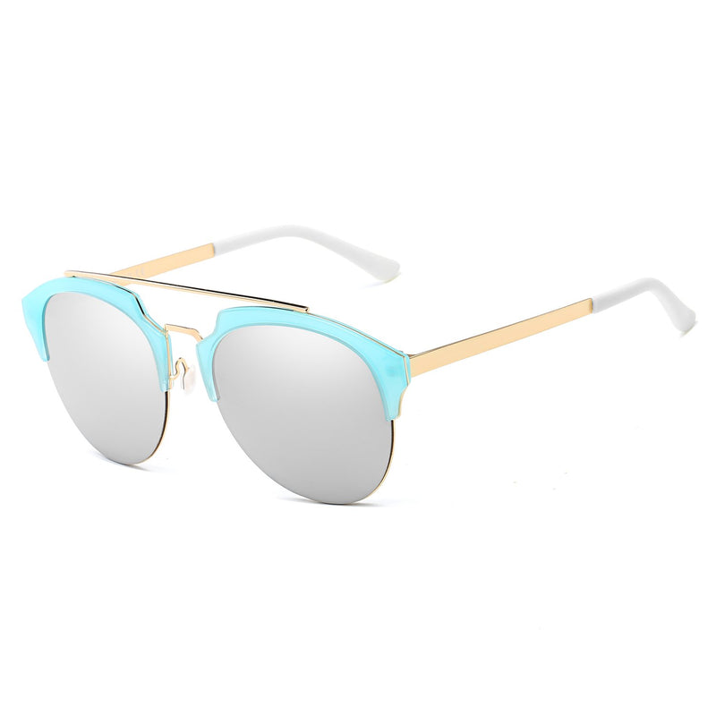 COROLLA | CA15 - Half Frame Mirrored Lens Horned Rim Sunglasses Circle