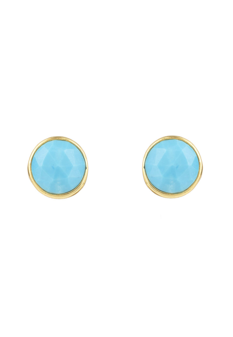 Medium Circle Stud Earrings Gold Turquoise