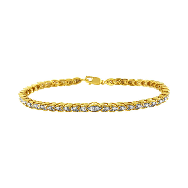 10K Yellow Gold Plated .925 Sterling Silver 1 Cttw Prong-Set Diamond Pear Shape Link Bracelet (I-J Color, I1-I2 Clarity)
