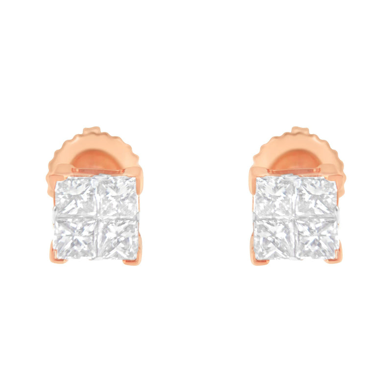 10KT Yellow Gold Princess Diamond Composite Stud Earring (1/2 Cttw, I-J Color, I1-I2 Clarity)