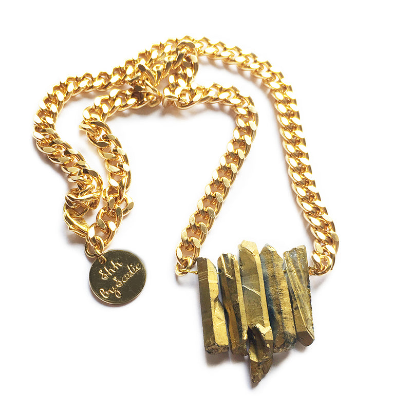 Rocked Up Mini Crystal Quartz Necklace (Gold)