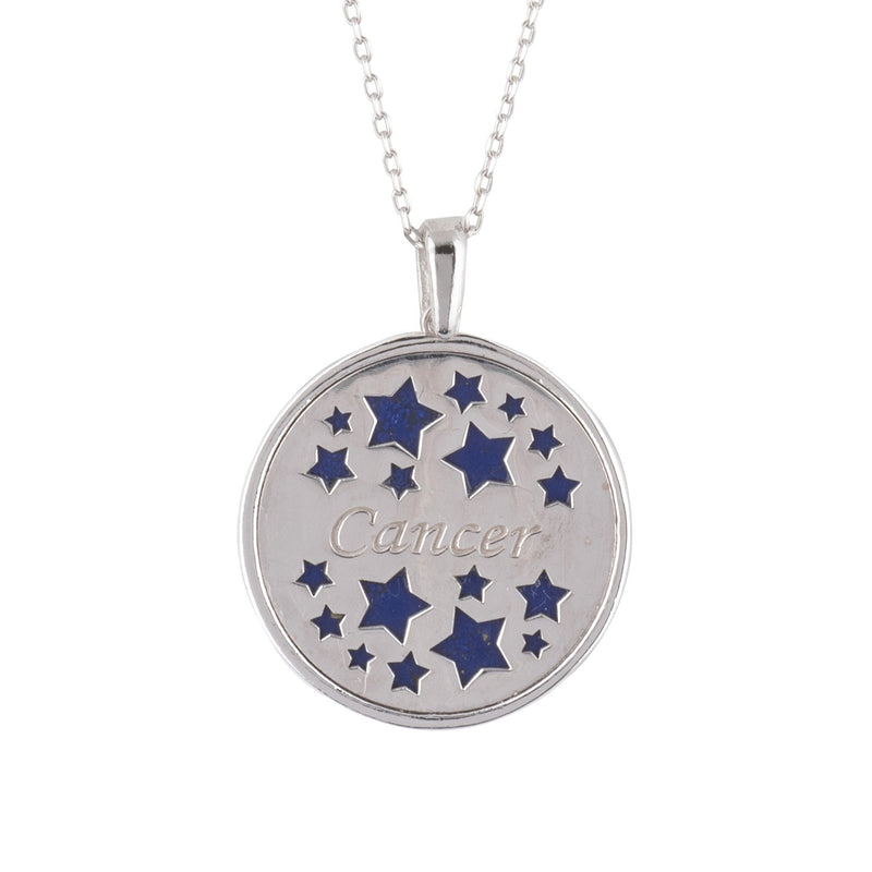 Zodiac Lapis Lazuli Gemstone Star Constellation Pendant Necklace Silver Cancer