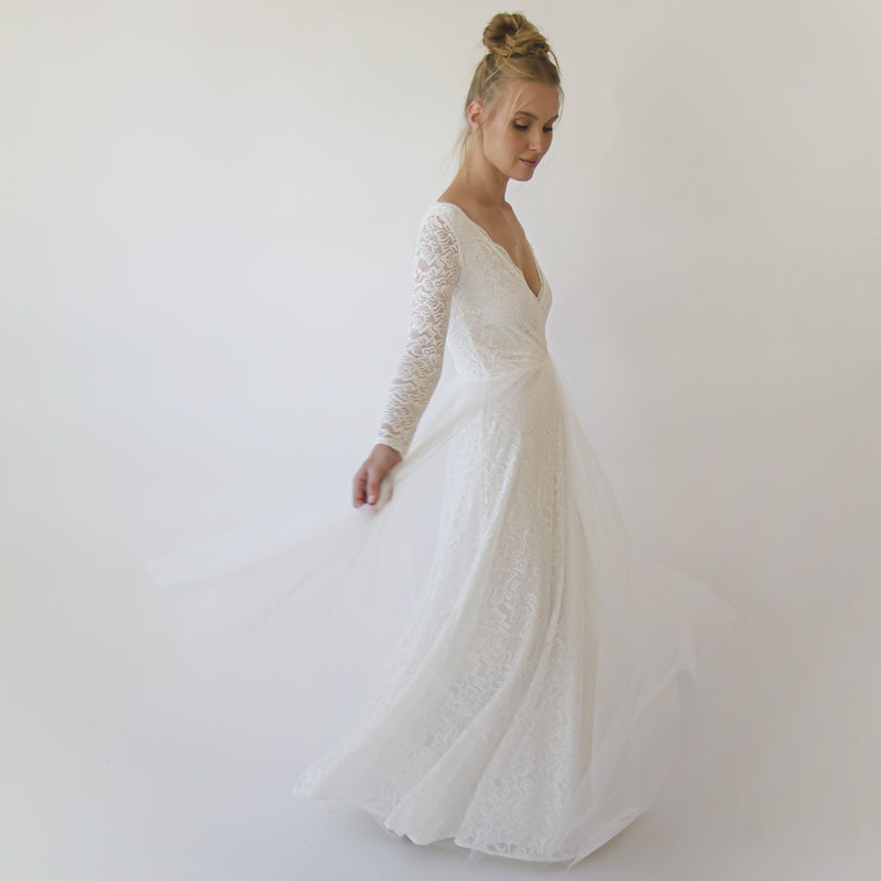 Bestseller Ivory Wedding Dress , Sheer Illusion Tulle Skirt on Lace #1315
