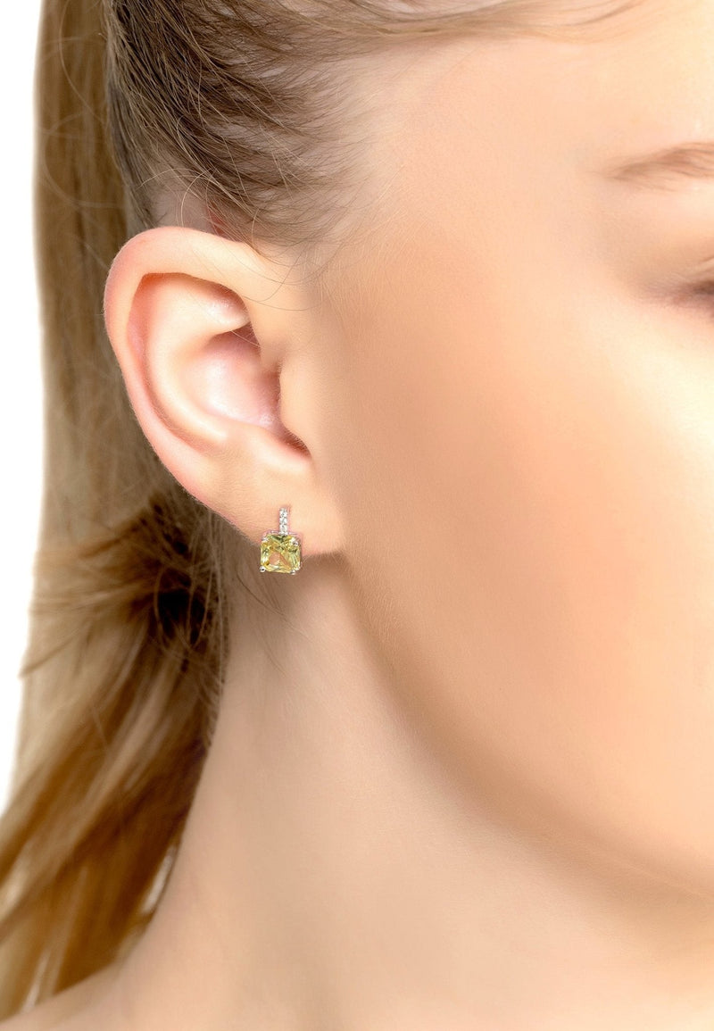 Aria Crystal Stud Earrings Peridot Green Silver