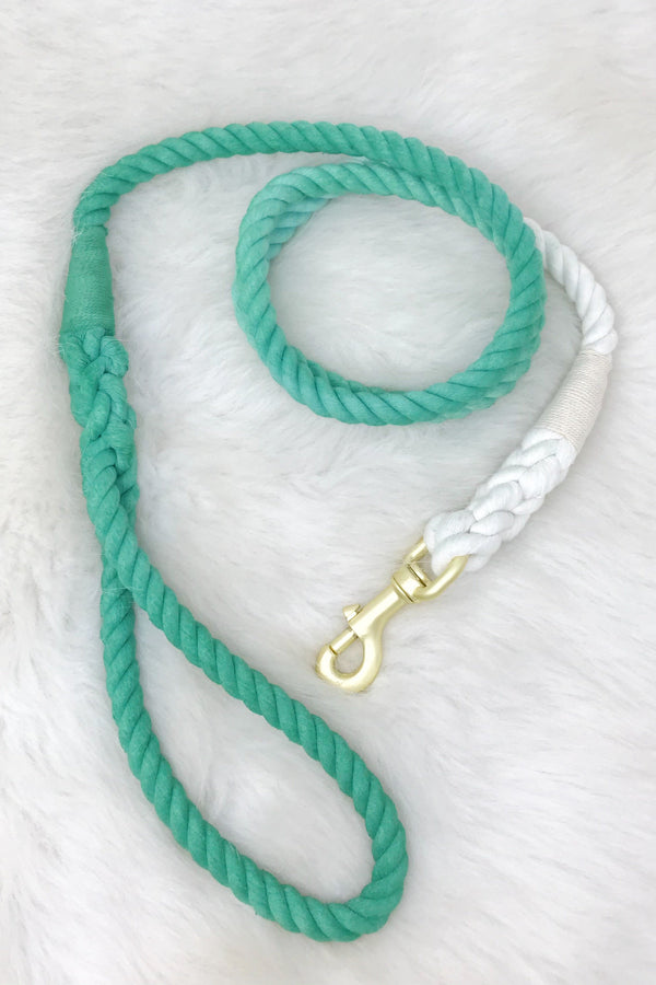 Hand Dyed Cotton Rope Leash, Dark Green Ombre