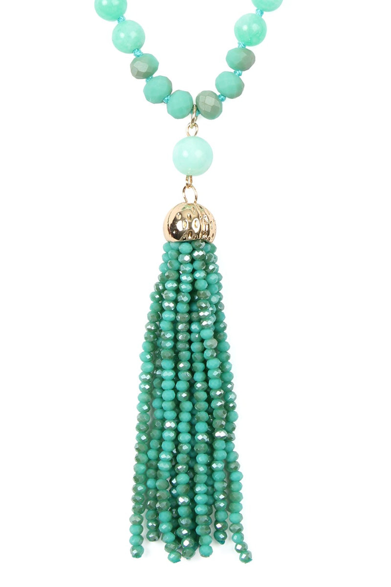 Hdn2237 - Beaded Tassel Pendant Necklace