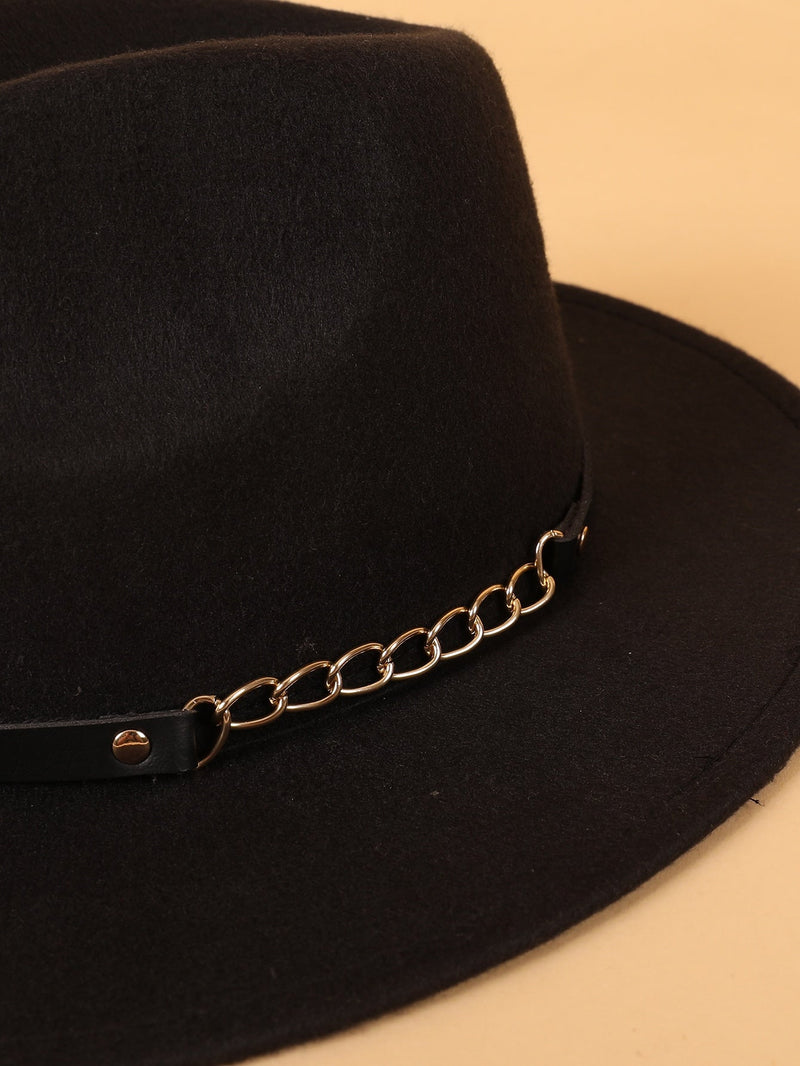 Let's Link Up Belted Chain Fedora Hat (Black)