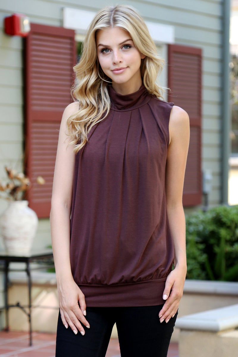High Neck Pleated Top With Waistband