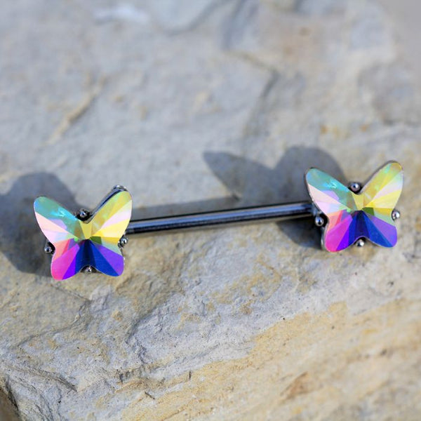 316L Stainless Steel Aurora Borealis Butterfly Nipple Bar