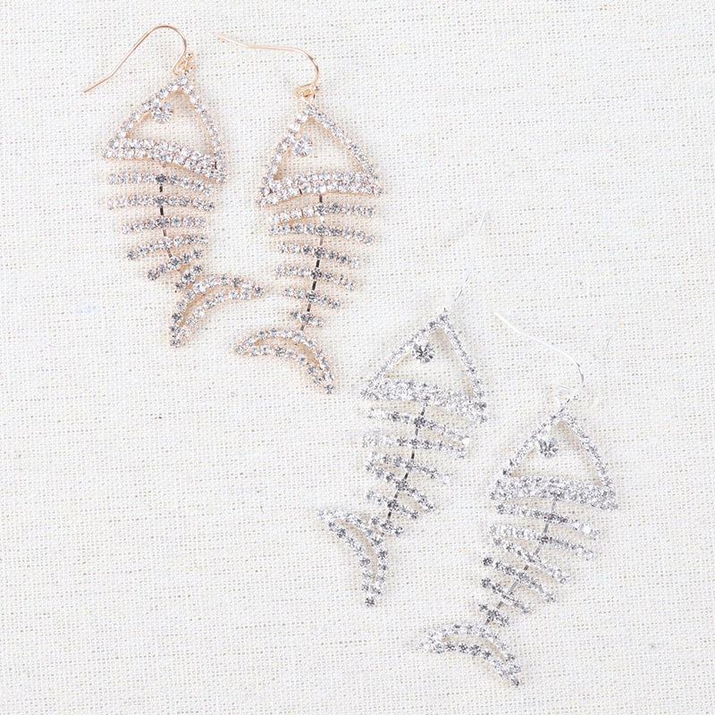 Fish Bone Rhinestone Dangling Earrings