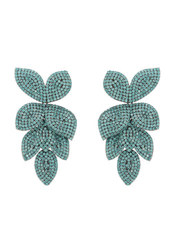 Petal Cascading Flower Earrings Silver Aqua