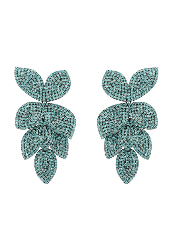 Petal Cascading Flower Earrings Silver Aqua