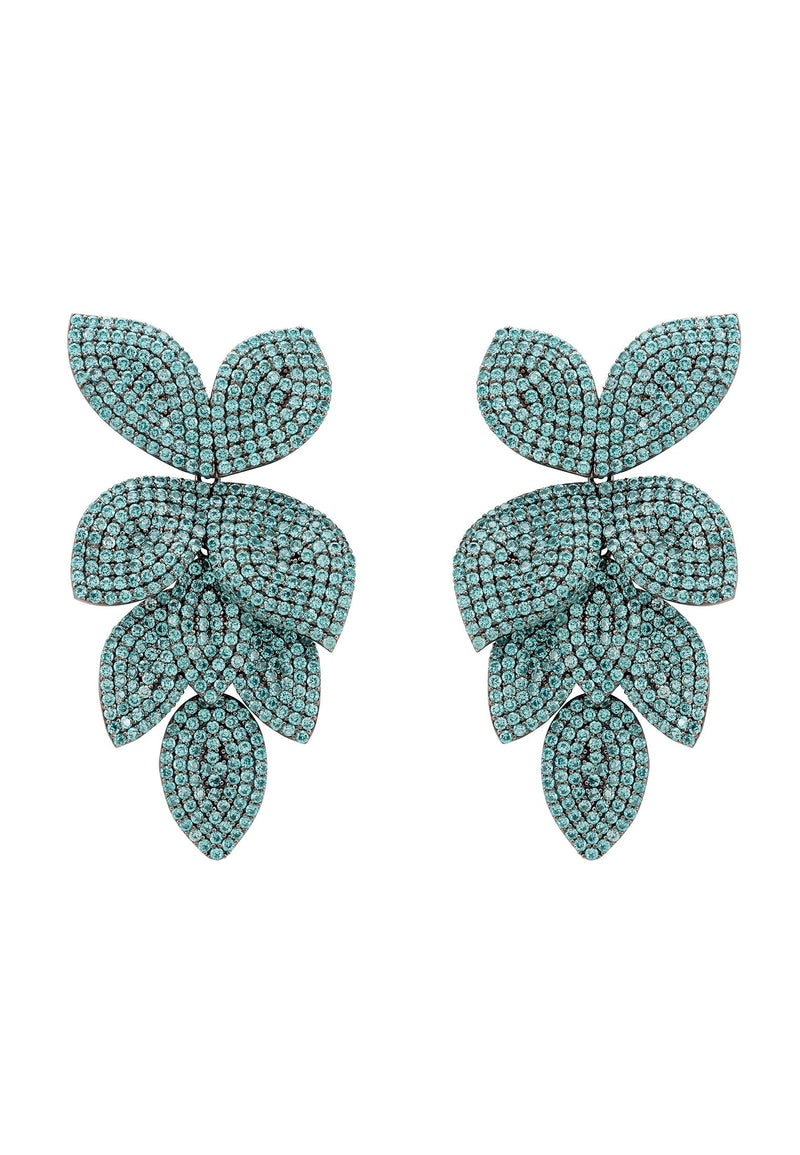 Petal Cascading Flower Earrings Silver Aqua