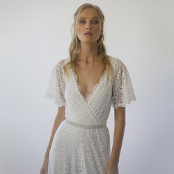Bohemian Butterfly Sleeves Bridal Lace Jumpsuit With Belt #1309