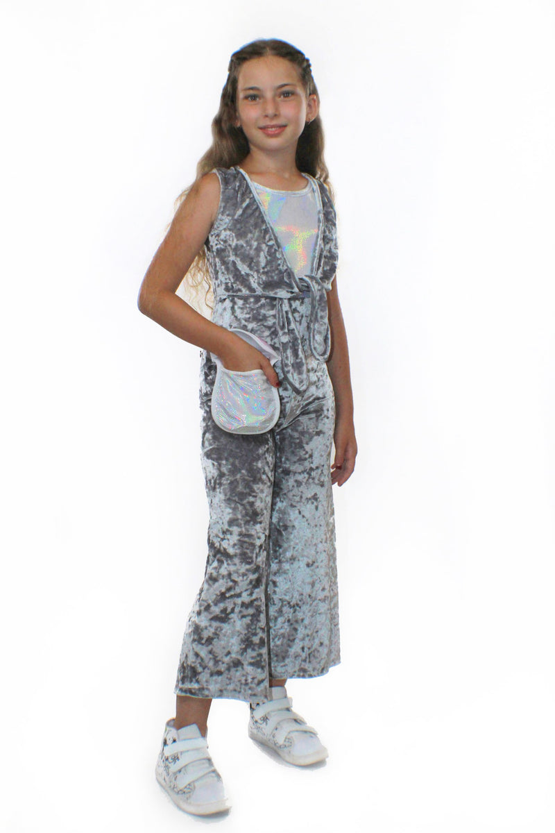 COCO With Pocketwist™  – Silver Crushed Velvet Jumpsuit
