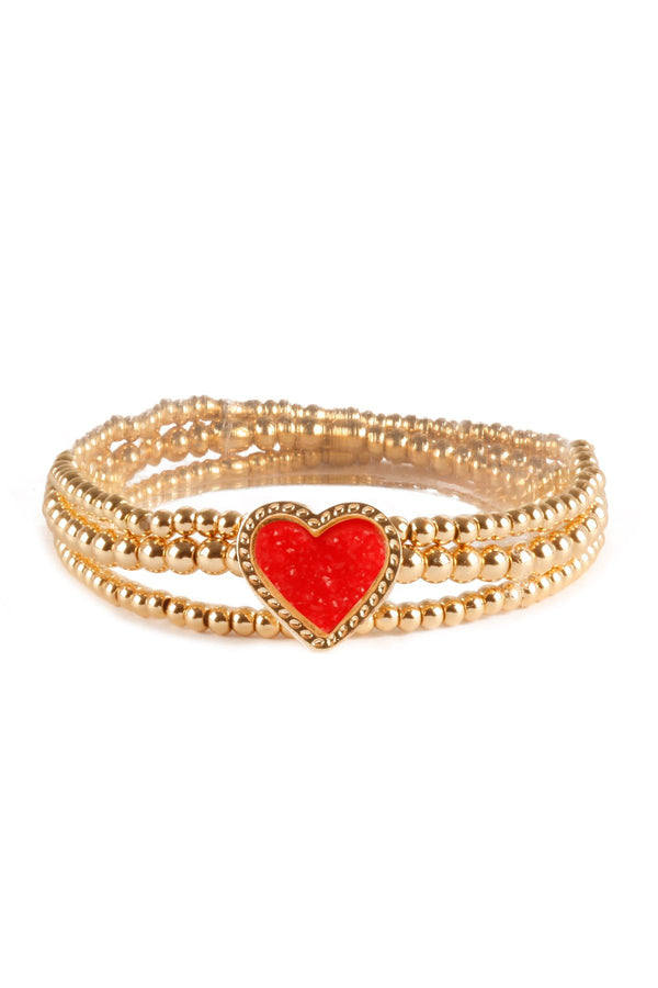 Fb1854 - Druzy Ccb Heart Valentine Elastic Bracelet