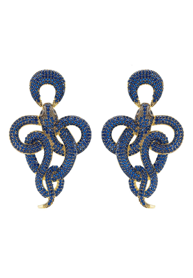 Viper Snake Drop Earrings Gold Sapphire