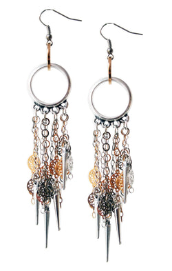 Silver Chandelier Earrings in Flower Chains With Studs. Long Earrings. Earrings for Women.