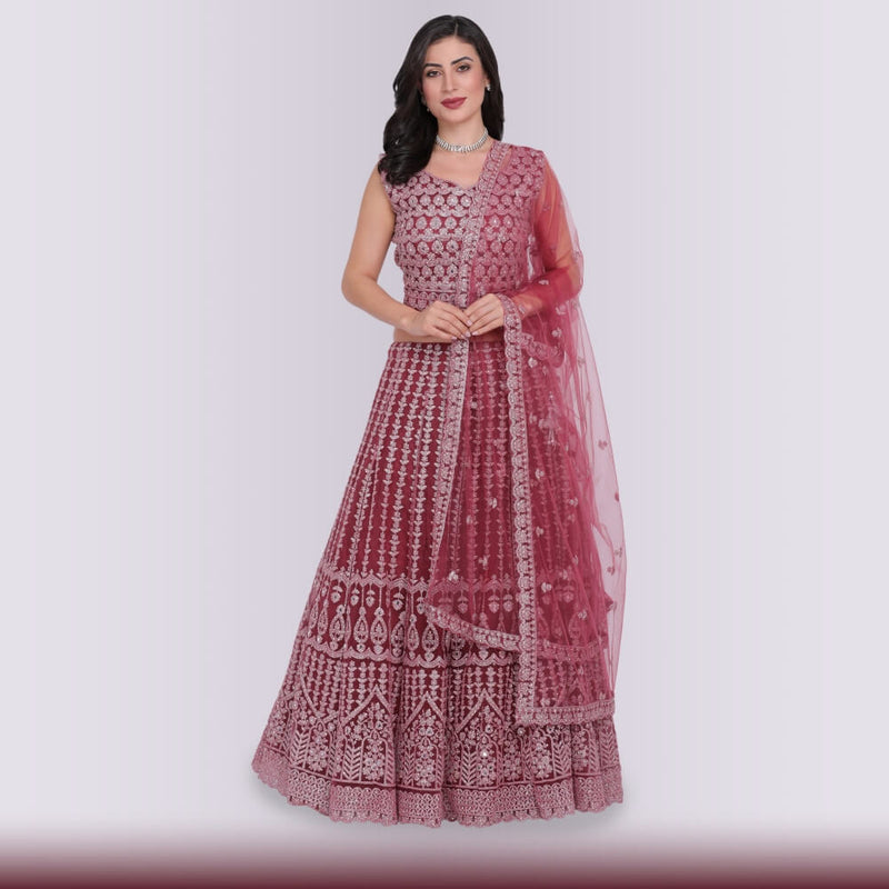 Lehenga Choli With Heavy Silver Embroidery - Pink