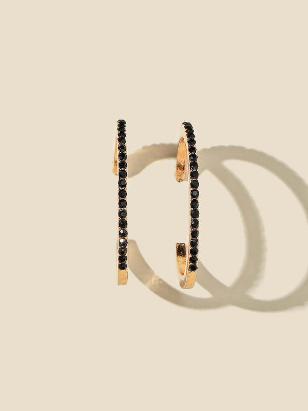 Trendy Sparkle Hoop Earrings (Black)
