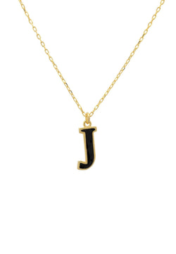 Initial Enamel Necklace Gold J
