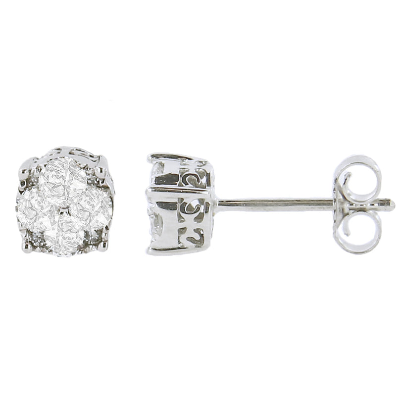 .925 Sterling Silver 1/2 Cttw Cttw Prong Set Lab-Grown Round Diamond Cluster Stud Earring (F-G Color, SI1-SI2 Clarity)