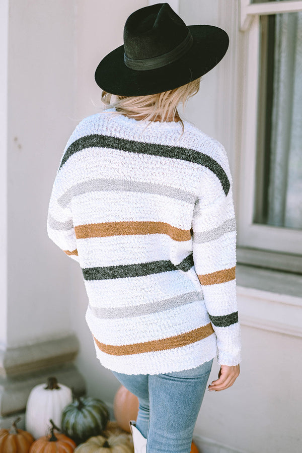 Cora Striped Popcorn Knit Sweater
