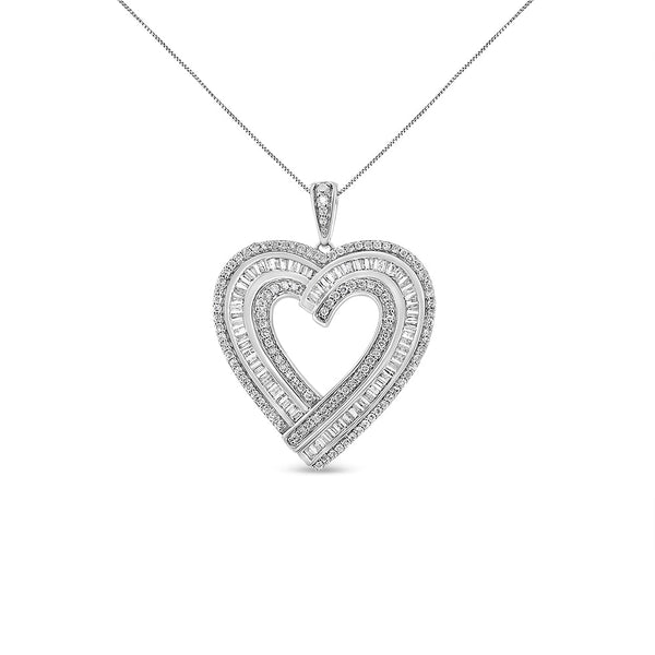 14K Yellow Gold Plated .925 Sterling Silver 1 3/8 Cttw Baguette Diamond Composite Heart 18" Inch Pendant (I-J Color, I1-