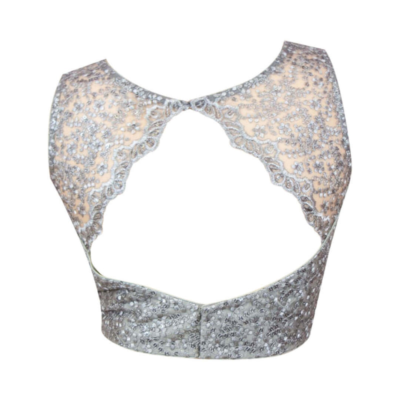 Stylish Sleeveless Blouse With Sequin Work - Gray