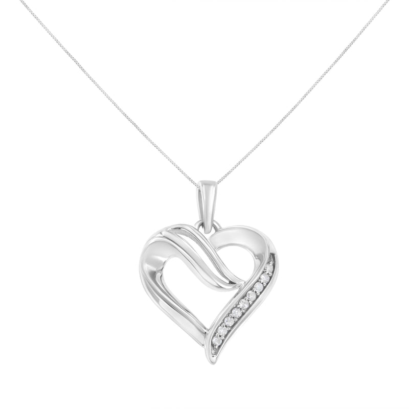 10K Yellow Gold Plated .925 Sterling Silver 1/10 Cttw Diamond Heart 18" Pendant Necklace (I-J Color, I2-I3 Clarity)