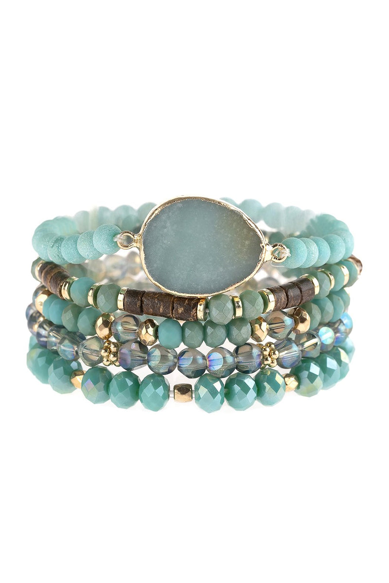 Hdb2736 - Natural Stone Charm Mixed Beads Bracelets