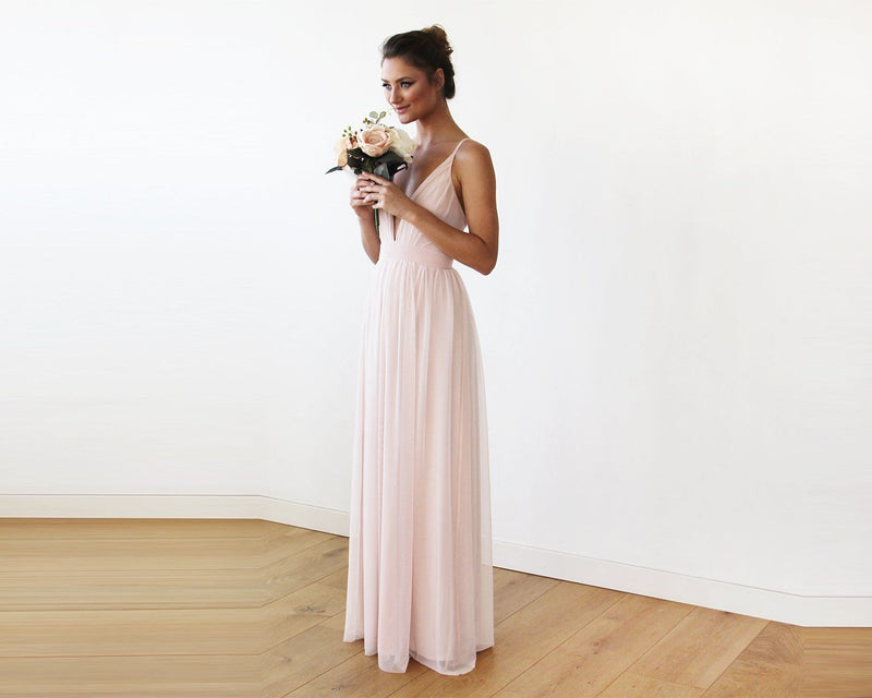 Chiffon Maxi Wrap With Thin Straps - Light Pink Maxi Dress With Adjustable Straps 1170
