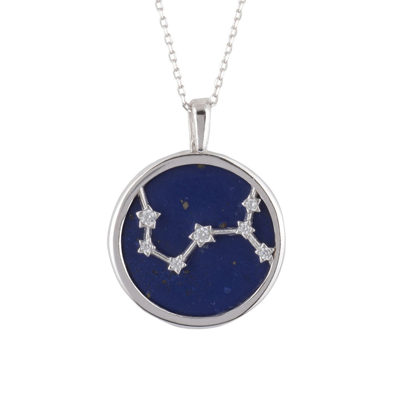 Zodiac Lapis Lazuli Gemstone Star Constellation Pendant Necklace Silver Scorpio