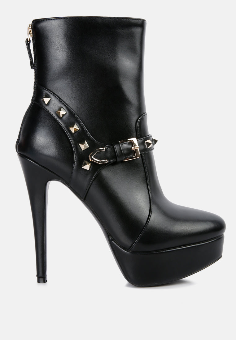 Dejang Metal Stud Embellished Faux Leather Ankle Boot