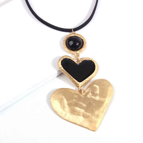 Double Black Heart Necklace