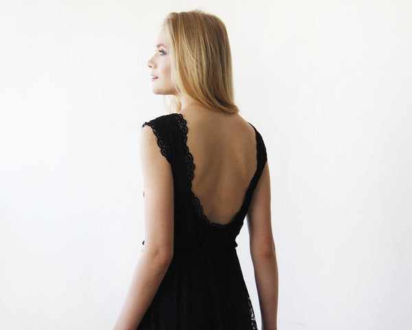 Open Back Lace Midi Sleeveless Black Dress SALE 1143