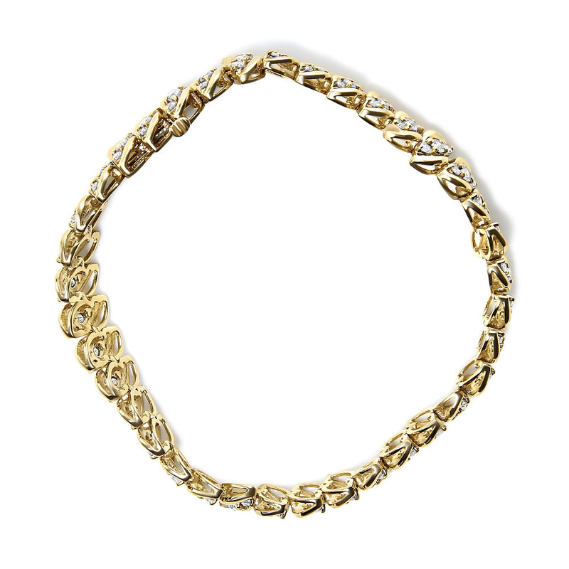 10K Yellow Gold 5.0 Cttw Diamond Double Row S-Link Cuban Bracelet (J-K Color, I2-I3 Clarity) - 7.25" Inches